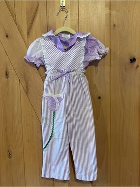 Vintage Tiny Tots Outfit Toddler Girls Size 4 Purple Flutter Overalls Romper